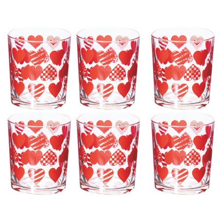 SET 6 BICCHIERI IN VETRO CUORI 270ML