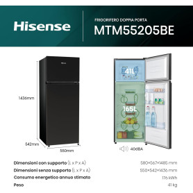 HISENSE MTM55205BE FRIGORIFERO DOPPIA PORTA NERO 206LT